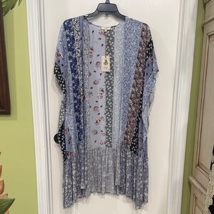 Easel Floral Patchwork Cardigan in Gray and Purple